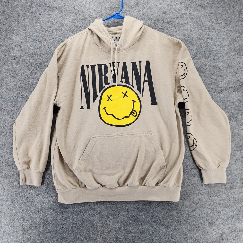 Nirvana Hoodie Womens Large Long Sleeve Beige Hooded Sweatshirt